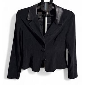 Dawn Joy Long Sleeve Black Blazer Faux Leather Collar Size 9/10